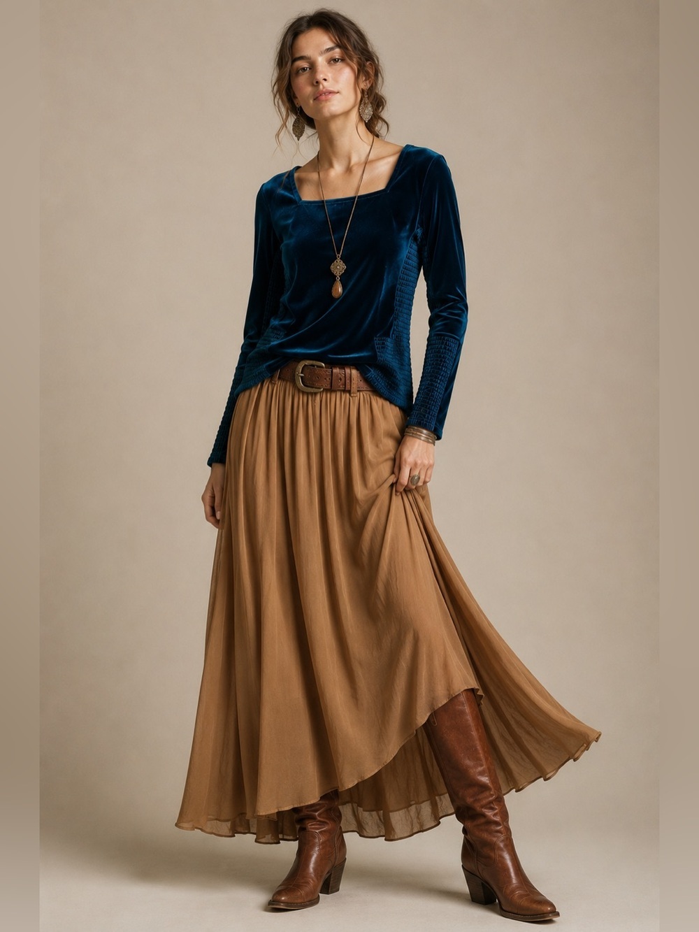 Sundance Elena stretch velvet square neck top in teal blue green. Size Small.